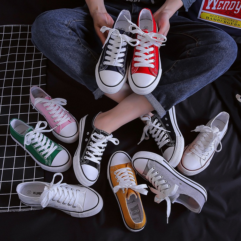 Giày canvas IELGY đế bằng cột dây nhiều màu lựa chọn phong cách Hàn Quốc cho nữ