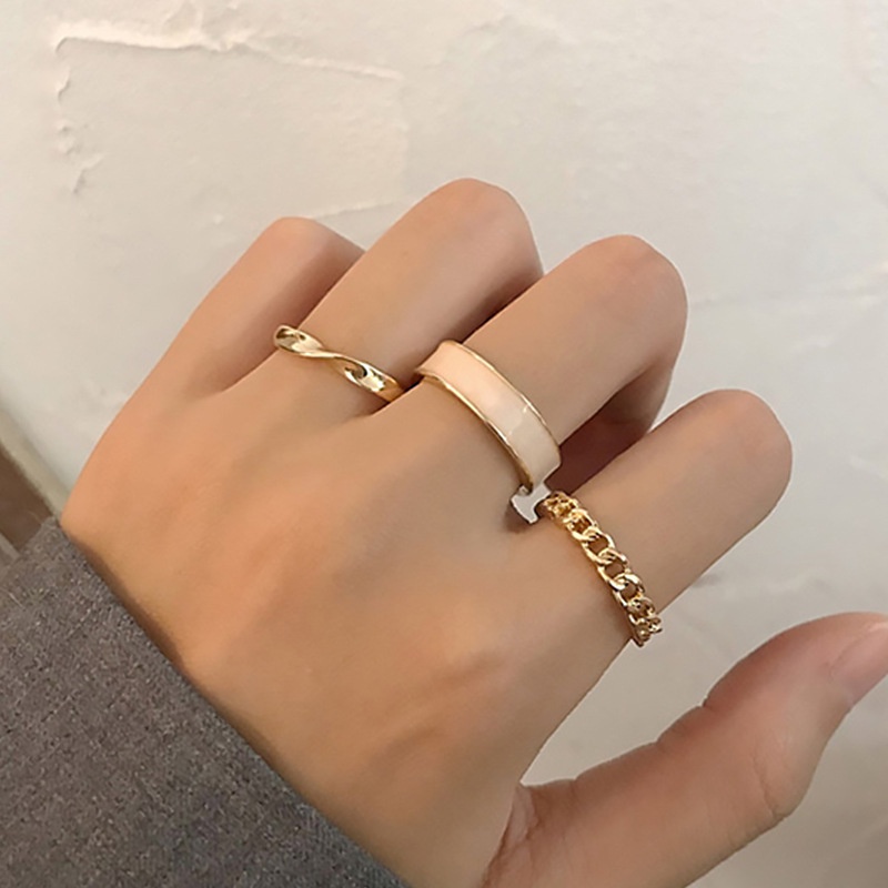Set 3 nhẫn xà cừ Lagini phong cách Hàn Quốc trang trọng N08