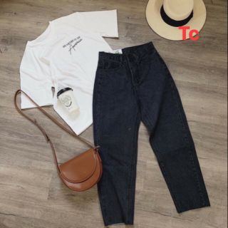 Quần baggy bò đen rua gấu