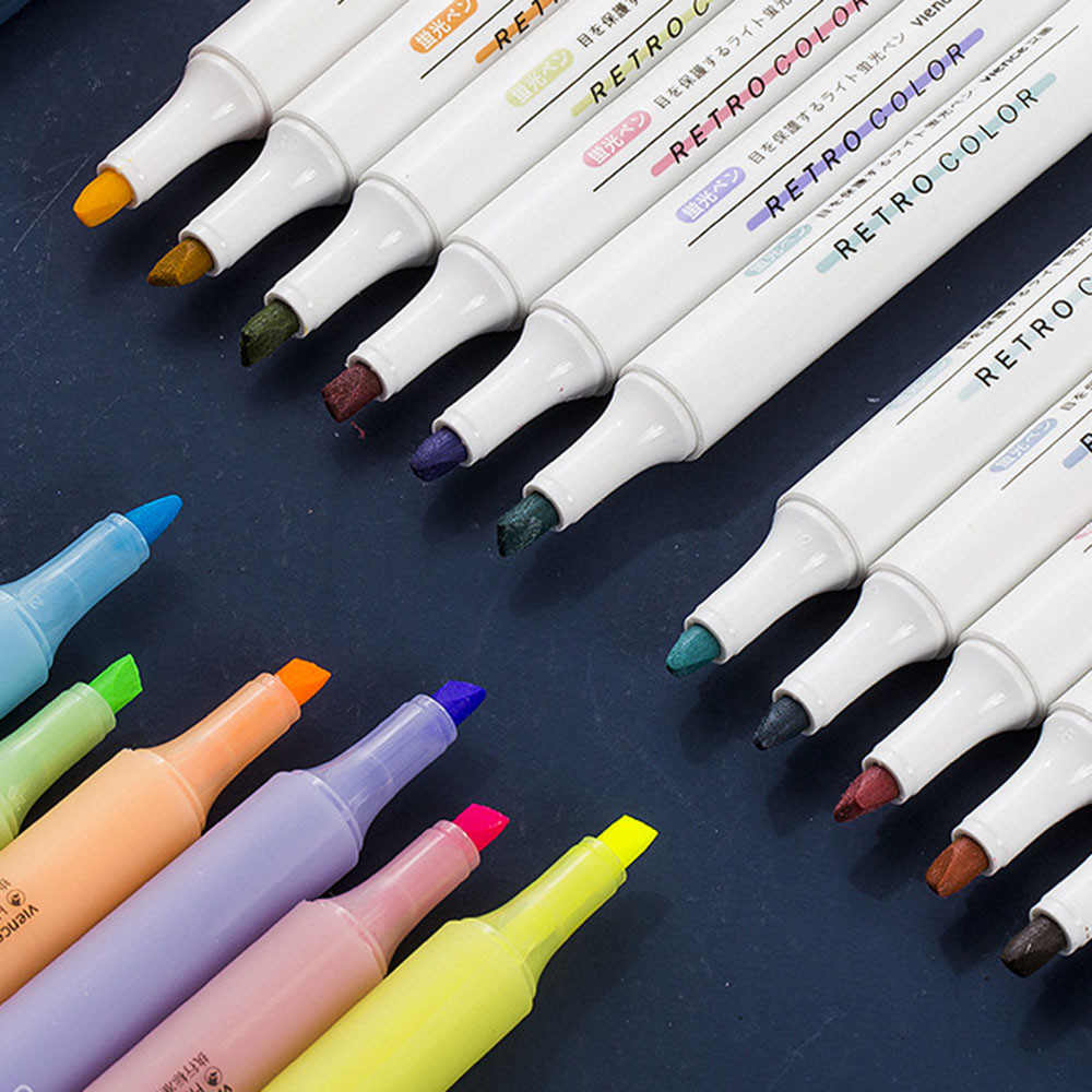 Cod Qipin 6pcs Macaron Double-ended Highlighter Drawing Color Marker Pen Set Stationery School Supplies