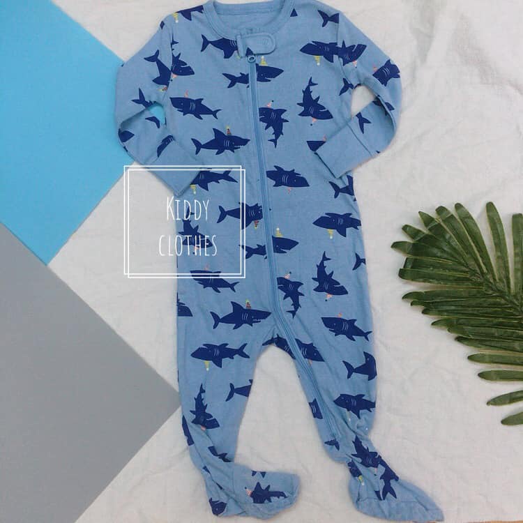Body liền vớ bé trai chất cotton xuất dư xịn - Xanh cá