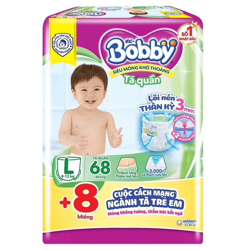 Tã Quần Bobby Gói Siêu Lớn L68 (68 Miếng)