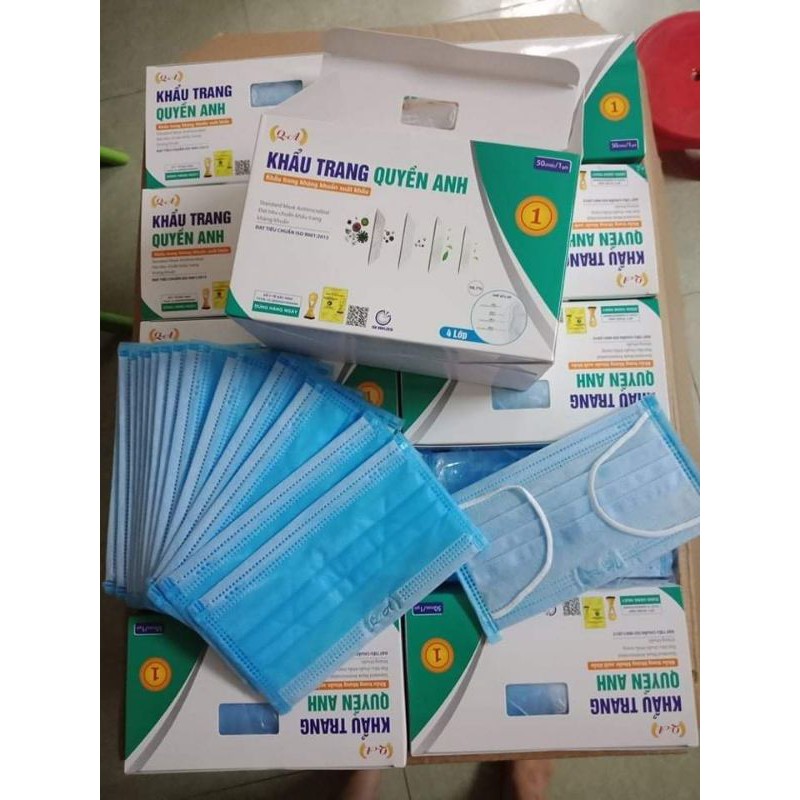 (Giá sốc) Hộp khẩu trang y tế Quyền Anh 4 lớp đủ màu 50 cái