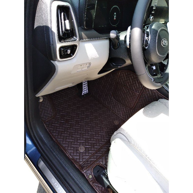 Thảm sàn, lót sàn xe Sorento 2021 6,7 chỗ da 8D siêu cao cấp - Không mùi hôi, không thấm nước, chống xước, ôm kín sàn xe