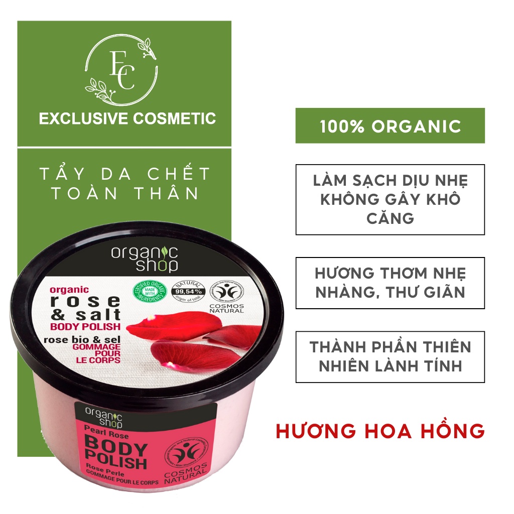 Tẩy tế bào chết toàn thân Organic Shop Body Scrub Rose Pearl 250ml