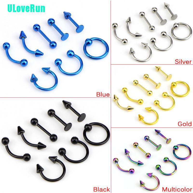 Bộ 8 Khuyên Tai / Mũi / Môi / Tai / Mũi Bằng Inox 16G