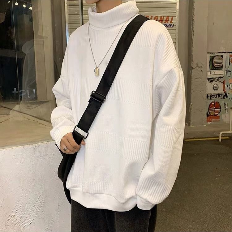 Áo Khoác Sweater Cổ Lọ Dáng Rộng Màu Trắng Đen Phong Cách Hàn Quốc Cho Nam Giới | BigBuy360 - bigbuy360.vn