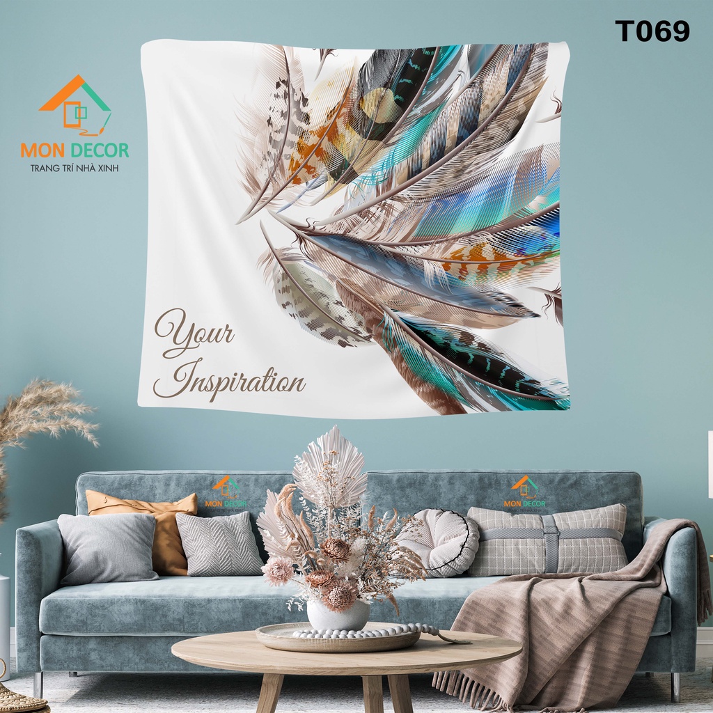 [TẶNG móc dán tường + đinh] Tranh vải decor Dreamcatcher - Tranh vải treo tường lông vũ