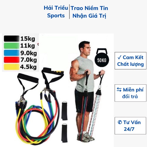 Dây kháng lực tập gym đa năng, dây ngũ sắc tập gym Hải Triều Sports