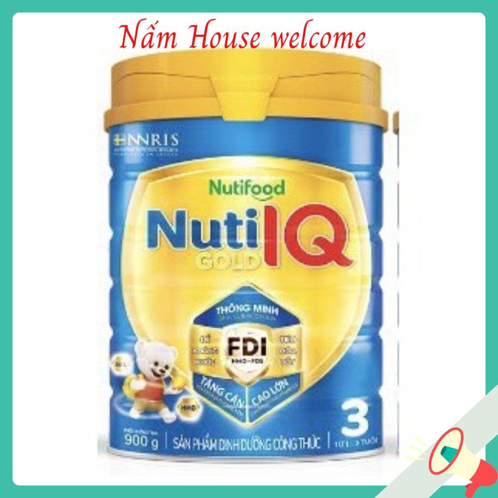 [Mẫu mới] Sữa bột Nuti IQ Gold 3⚡Nutifood⚡Lon 900g cho bé từ 1- 2 tuổi, phát triển não bộ- chiều cao, tăng cân khỏe mạnh