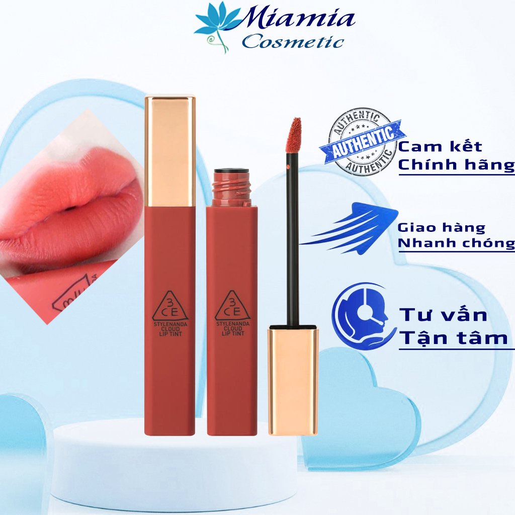 Son Kem Lì 3CE Cloud Lip Tint Peach Tease - Sắc Cam Đào Đỏ Ấm Bền Màu Lâu Trôi