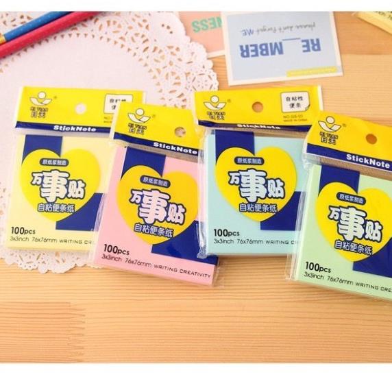 Giấy nhớ vuông sắc màu, giấy note ghi chú dán được màu xanh vàng hồng chọn màu HOME SHOP ONLINE