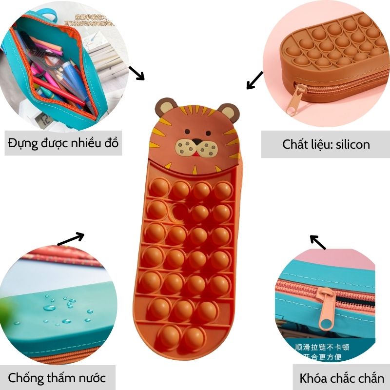 Hộp bút đồ chơi pop it silicon bấm nút hỗ trợ giảm căng thẳng hiệu quả nhiều màu sắc độc đáo MIIBOOSHI D4.040.HO
