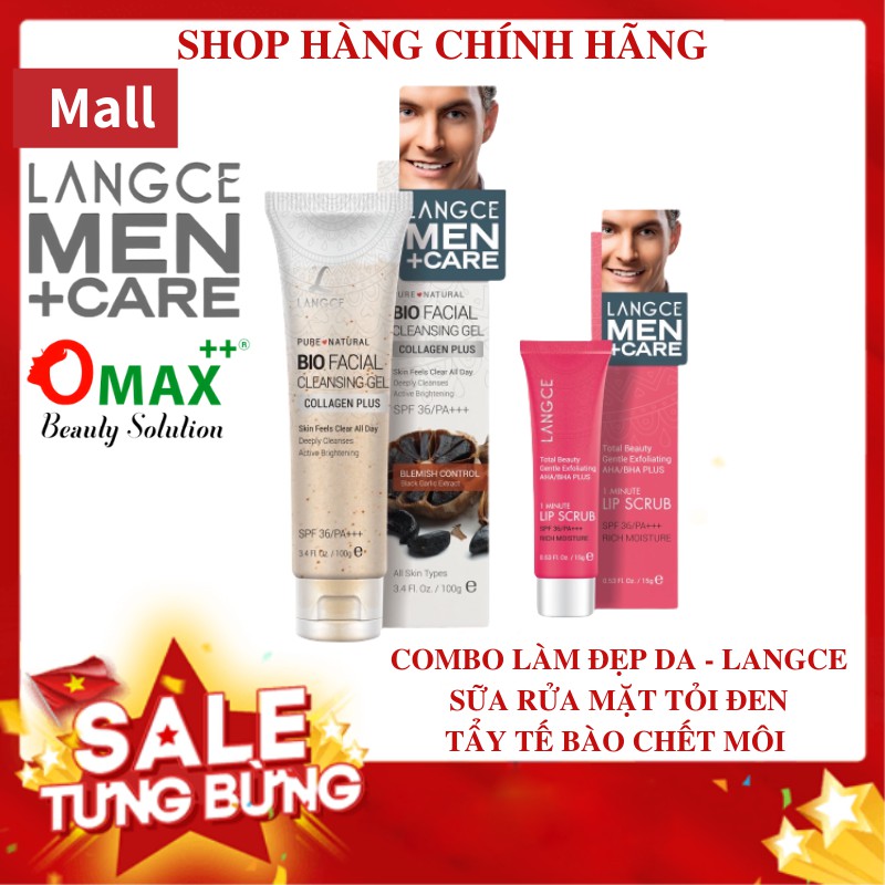 combo Tẩy Tế Bào Chết Môi Aha/Bha+ Trái Cây 15g và Gel Rửa Mặt Đẹp Da Collagen+ Tỏi Đen 100g LANGCE dành cho Nam