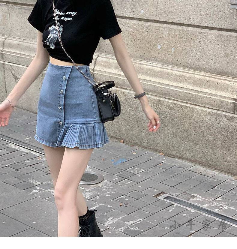 Chân Váy Jeans Lưng Cao Phong Cách Hàn Quốc Thời Trang Cho Nữ