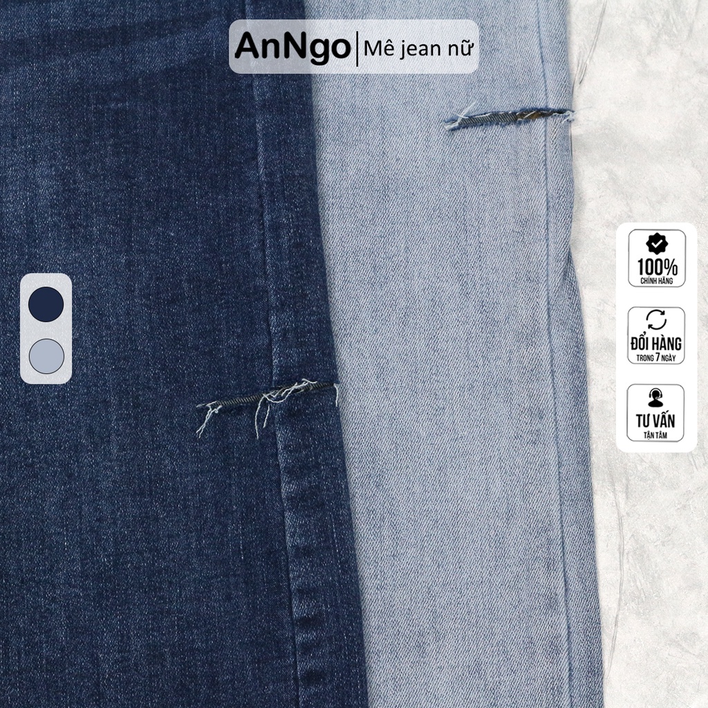 Quần jean nữ ống suông co giãn rách gối, chất liệu jean cotton bền đẹp AnNgo - AT180