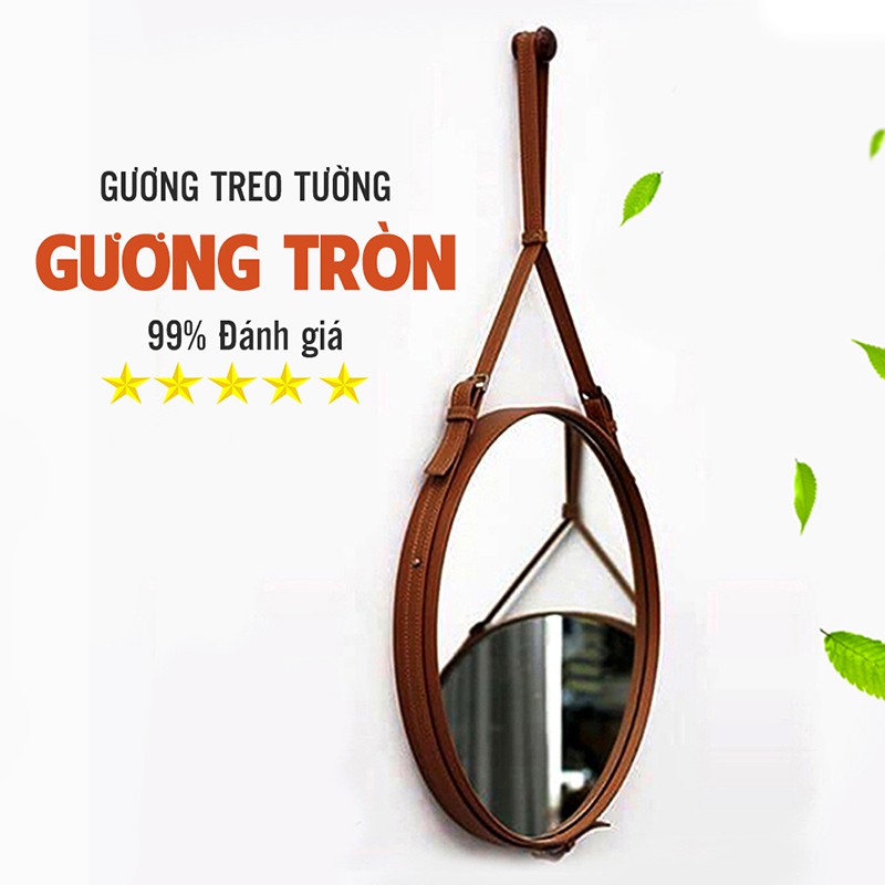 Gương Tròn Gương Treo Tường Dây Da Simili Cao Cấp Đường Kính D50cm