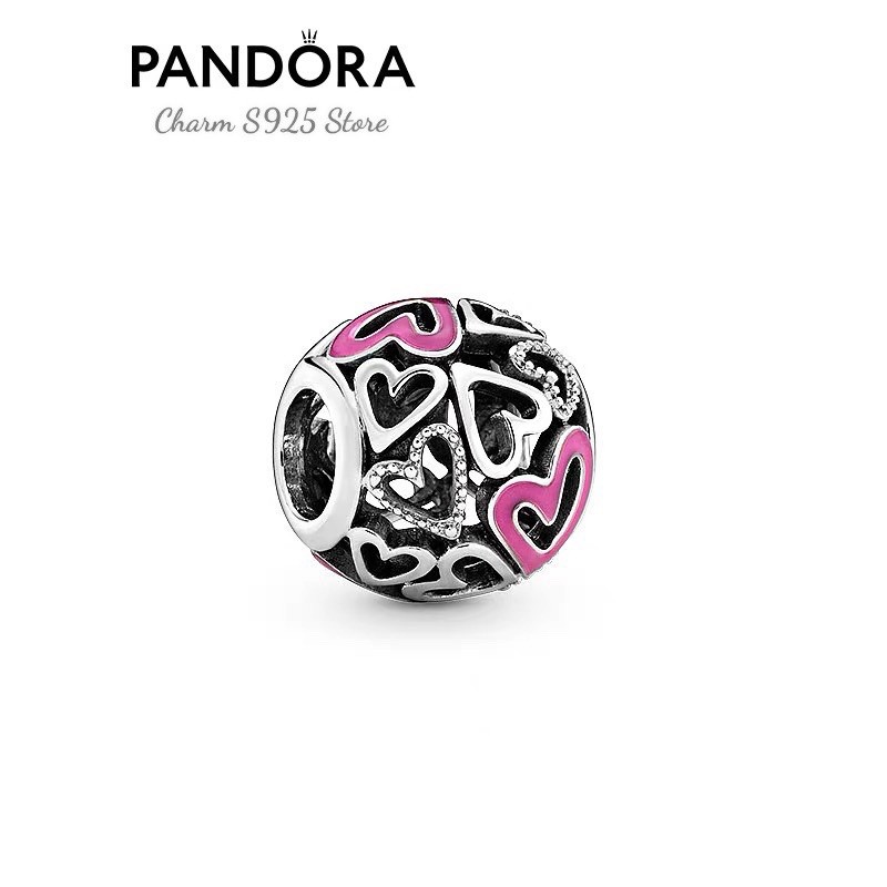charm pan xỏ ngang tim phối hồng trắng bạc s925