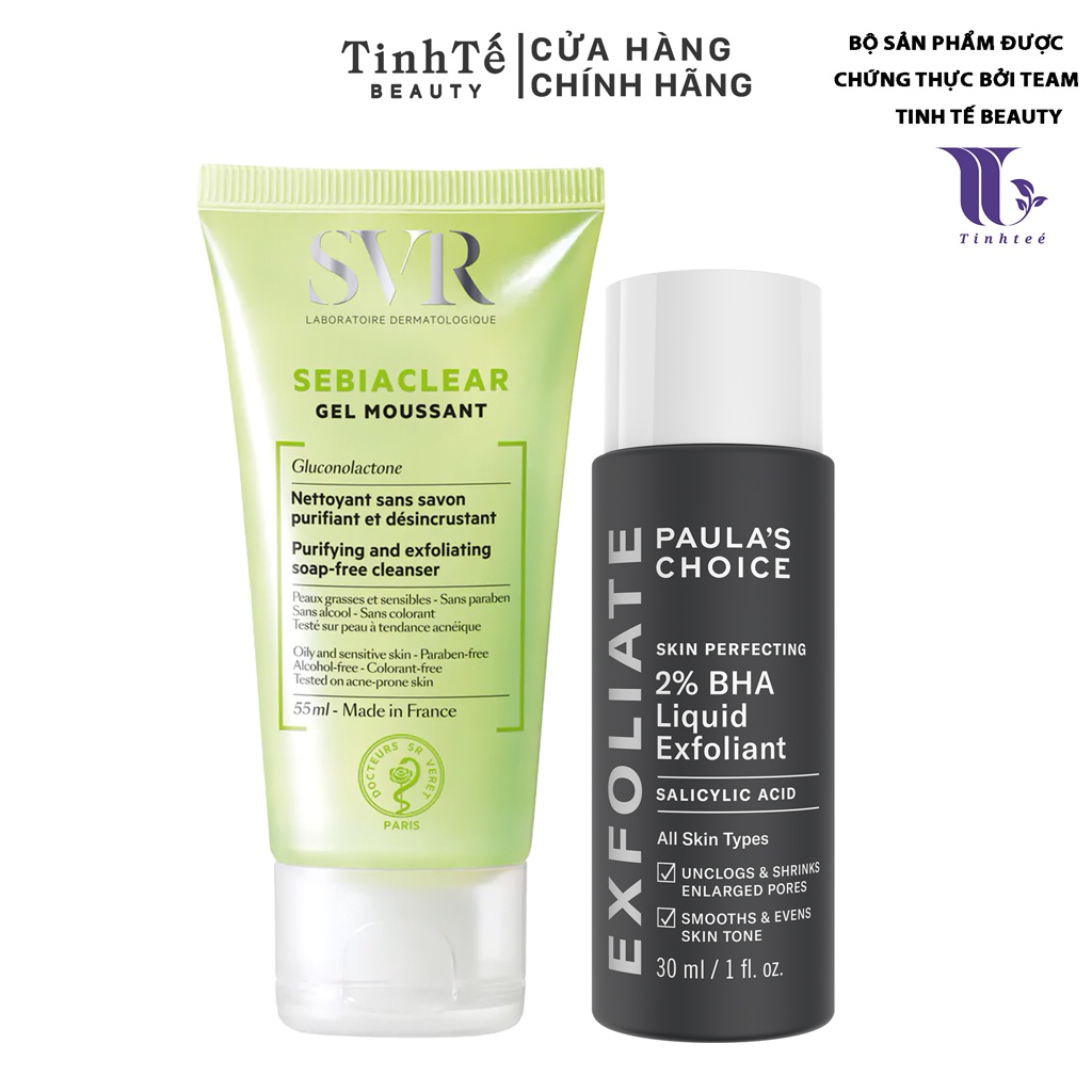 Bộ sản phẩm chăm sóc da mụn Paula's Choice SVR Sebiaclear Gel Moussant + 2% BHA Liquid