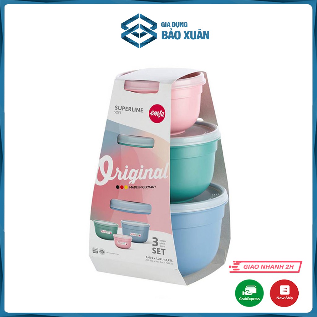Set 3 hộp đựng thực phẩm EMSA SUPERLINE hình tròn - Hàng Đức