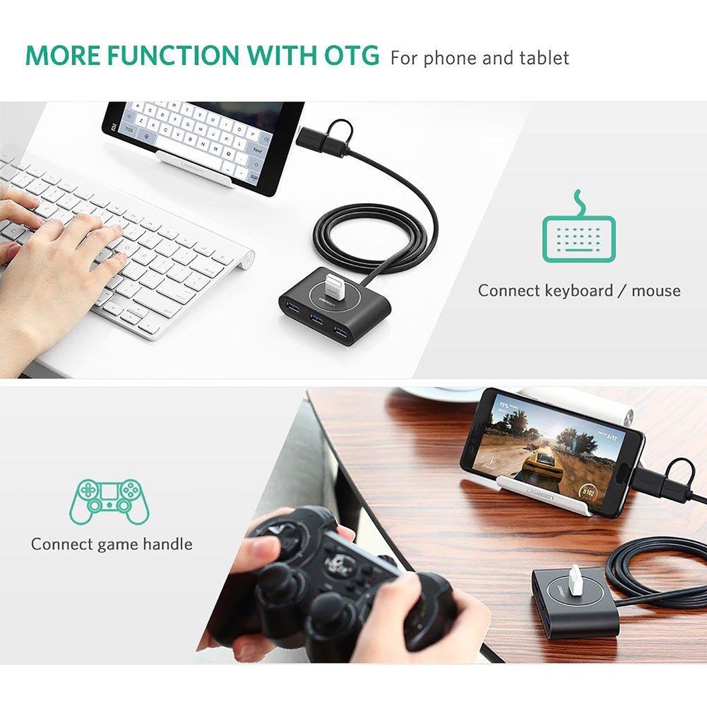 Bộ Chia USB 3.0 4 Cổng Hỗ Trợ OTG Dài 30cm ( White) Ugreen 20284 Chính Hãng