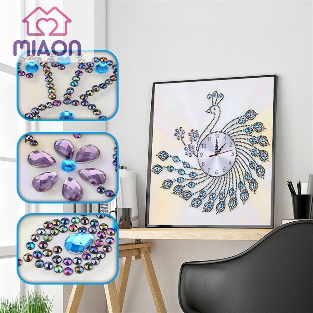 Yesheng DIY Peafowl Special Shaped Diamond Painting Cross Stitch Clock Home Decor