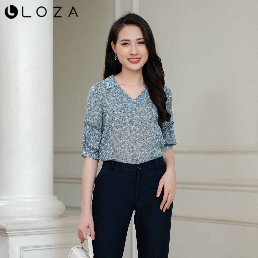 [Mã BMBAU50 giảm 50K đơn 150K] Áo sơ mi hoa nhí tay lỡ cổ chữ V LOZA LS1372