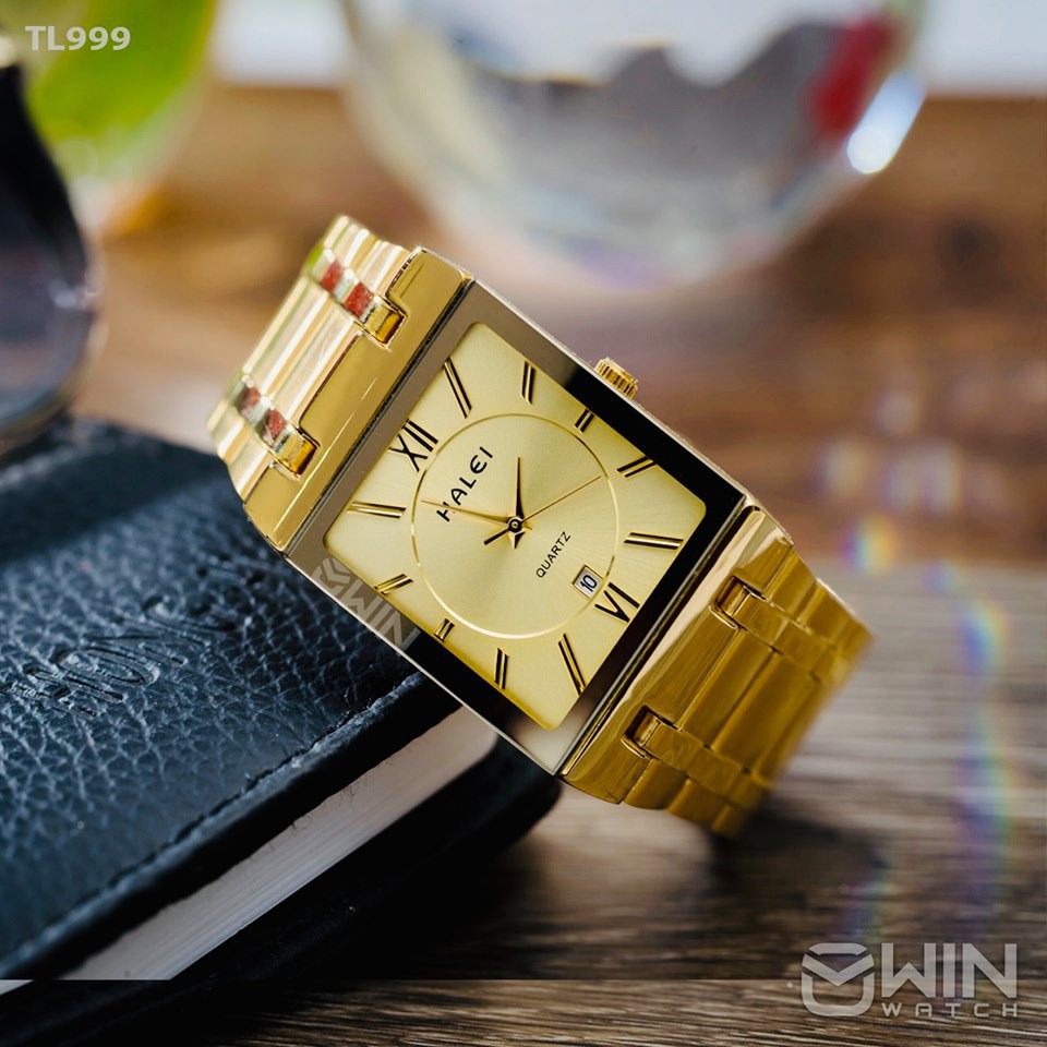 Đồng Hồ Nam Chính Hãng HELEI Nhật Mặt Vuông mã ( dây vàng mặt đen ) | BigBuy360 - bigbuy360.vn