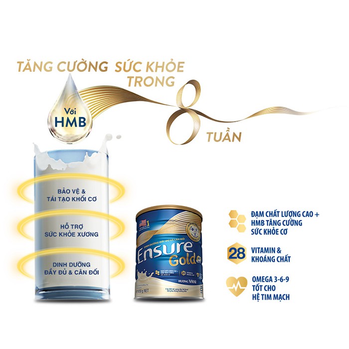 Sữa Bột Ensure gold ít ngọt hộp 850g ( Date 2021 )