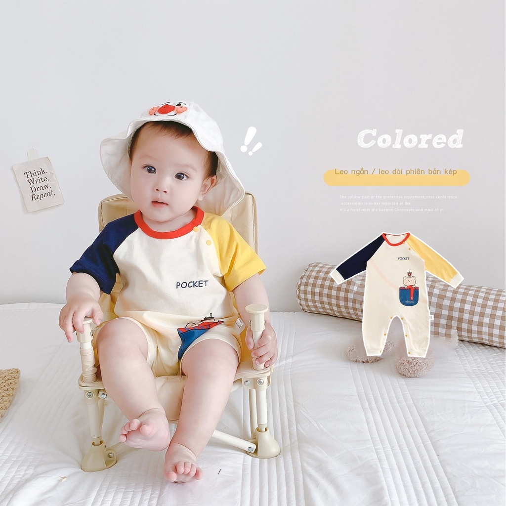 Áo Liền Quần Mùa Hè Màu Sắc Tương Phản Họa Tiết Gấu Siêu Dễ Thương Cho Bé