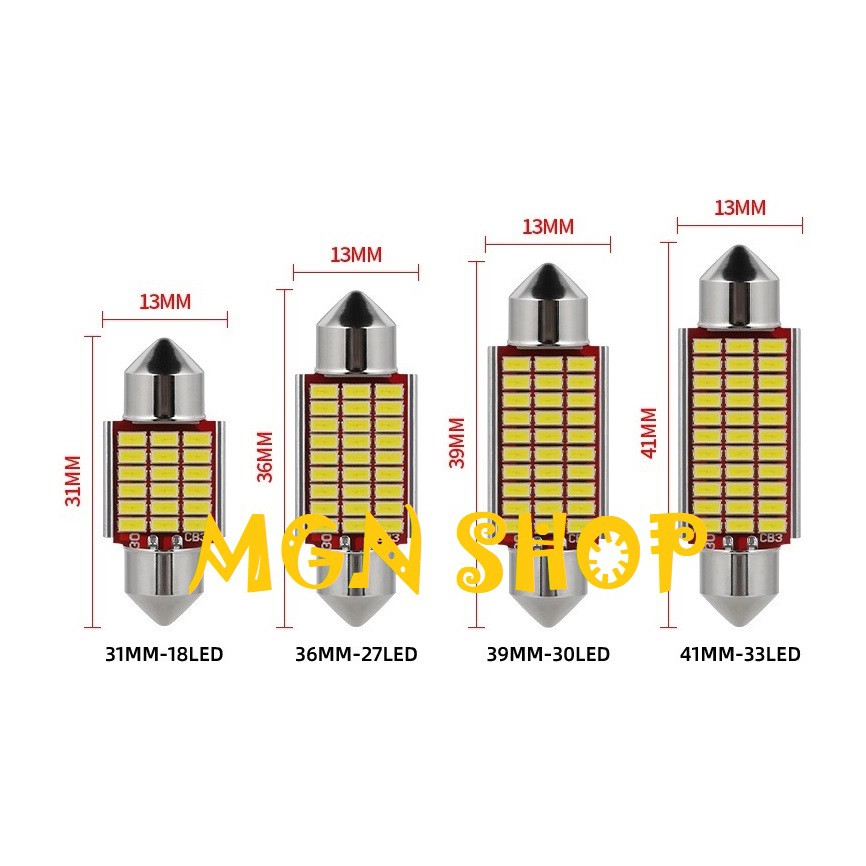 Đèn LED [Festoon 31mm/36mm/39mm/41mm] [18/27/30/33 Chip Led SMD] [01 bóng] dành cho ô tô xe máy