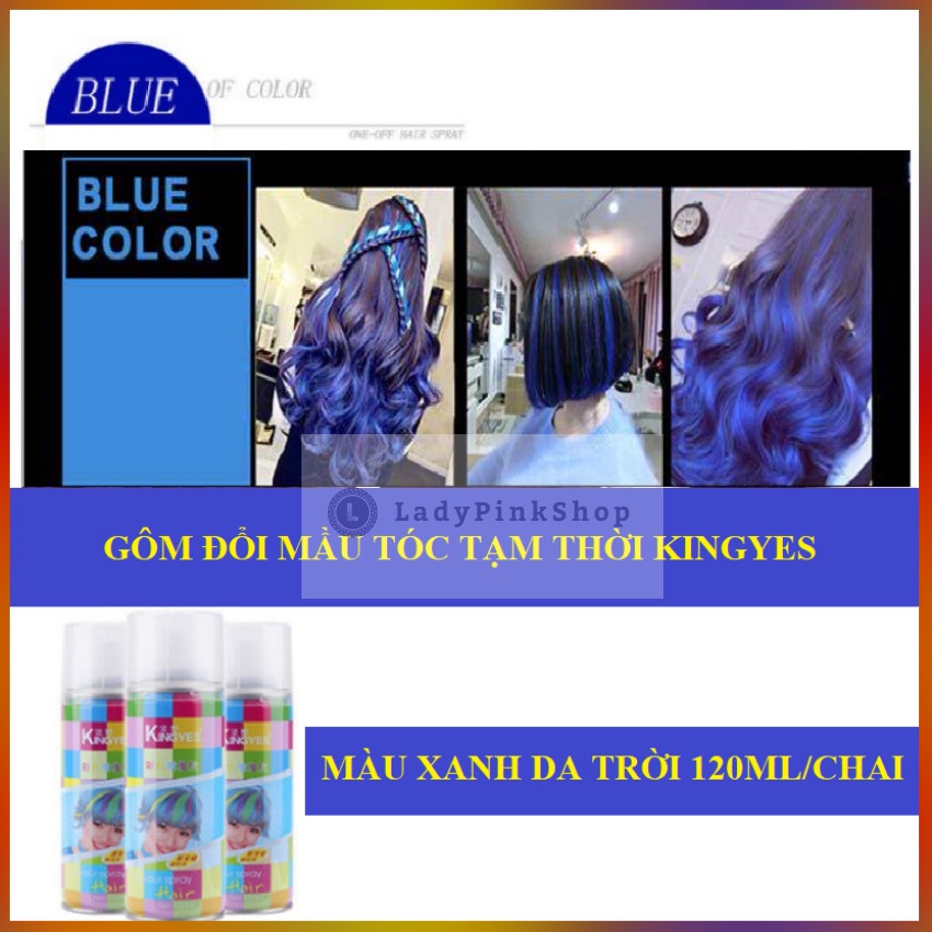 Xịt Nhuộm Tóc Tạm Thời, Giữ Nếp, Định Hình Tóc Kingyes 120ml Màu Xanh Da Trời