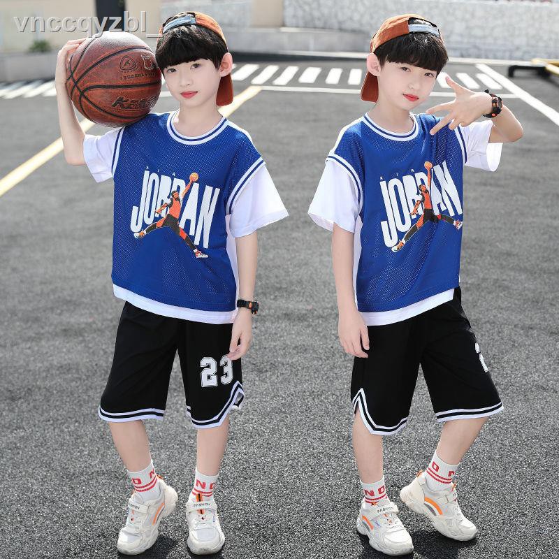 Bộ đồ nam mùa hè 2021 Đồng phục bóng rổ trẻ em mới đẹp trai Hàn Quốc quần áo thủy triều ngắn tay phong cách phươn