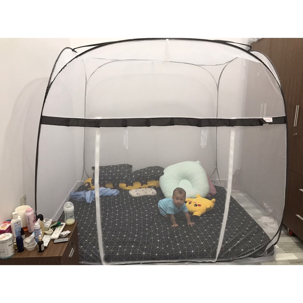 Màn chụp tự bung cao cấp đỉnh vuông, mùng chụp người lớn trẻ em chống muỗi gấp gọn tiện lợi