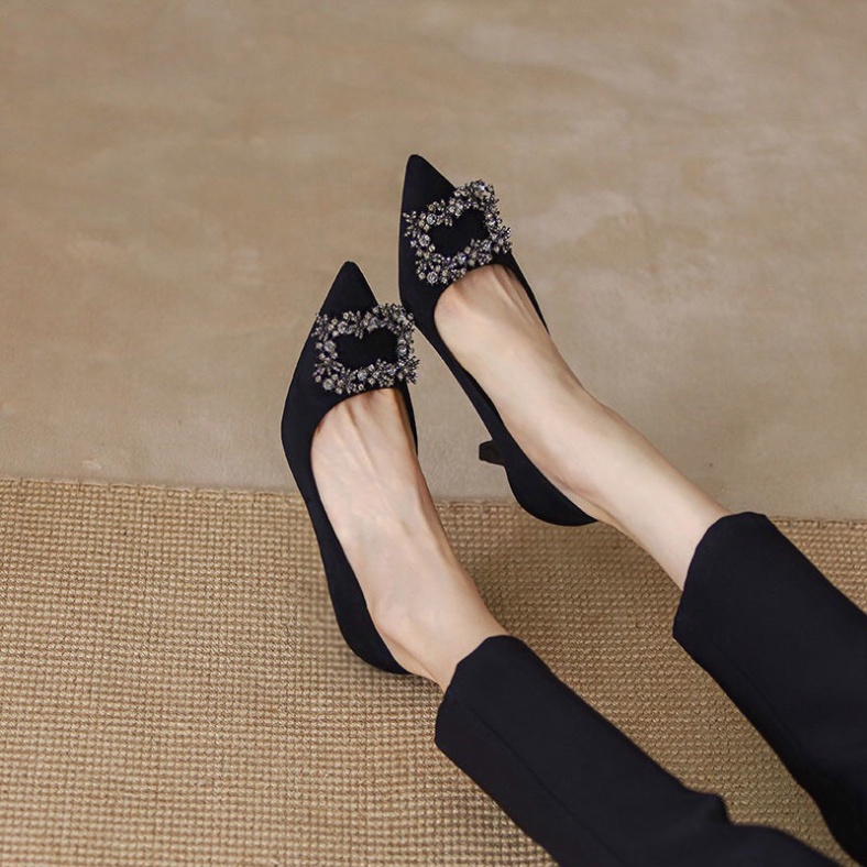 Giày Cao Gót Mũi Nhọn Đính Đá 7cm hàng QUẢNG CHÂU CAO CẤP