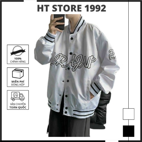 Áo khoác bomber unisex nam nữ vải dù cao cấp 2 lớp, hai màu đen trắng hình in KTS rõ nét mặc đôi, couple đều đẹp - K151