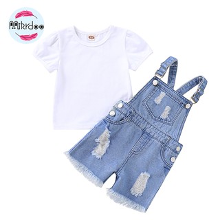 Mikrdoo Set Áo Thun Tay Cộc + Quần Yếm Denim Ngắn Cho Bé Trai Và Bé Gái