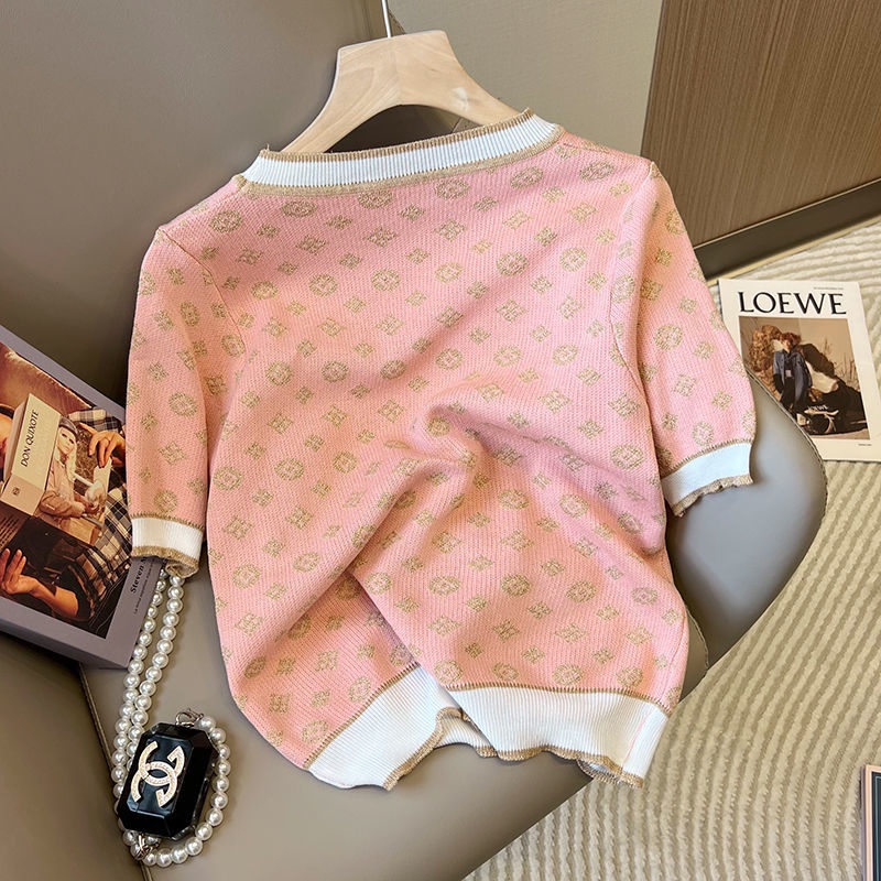 Áo Sweater Tay Ngắn Dáng Rộng Màu Sắc Tương Phản Thời Trang Xuân Hè Xinh Xắn Cho Nữ