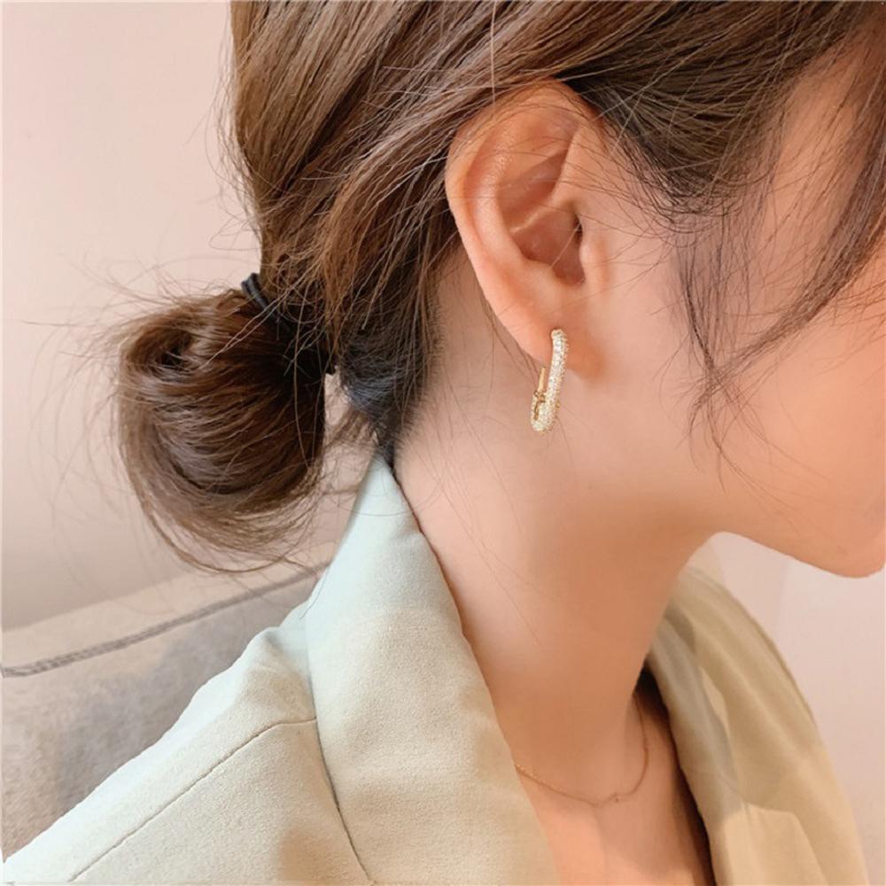 QQMALL Bông Tai Mạ Bạc 925 Hình Học Đính Đá Thời Trang Dành Cho Nữ