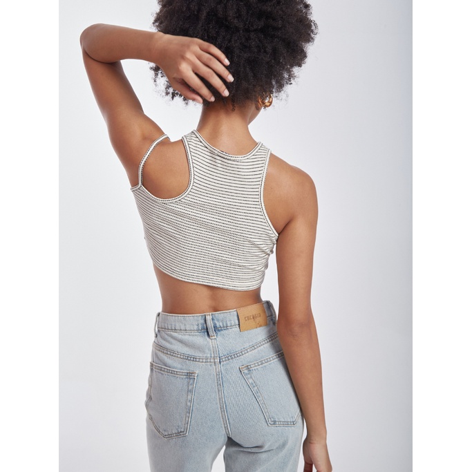 COCO SIN - Áo Croptop Cut Out Sọc Trắng