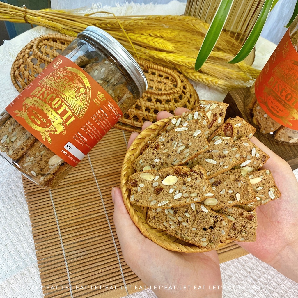 Bánh Biscotti Nguyên Cám Cao Cấp Siêu Hạt Không đường, Dành cho người ăn kiêng, giảm cân, Size 250gr
