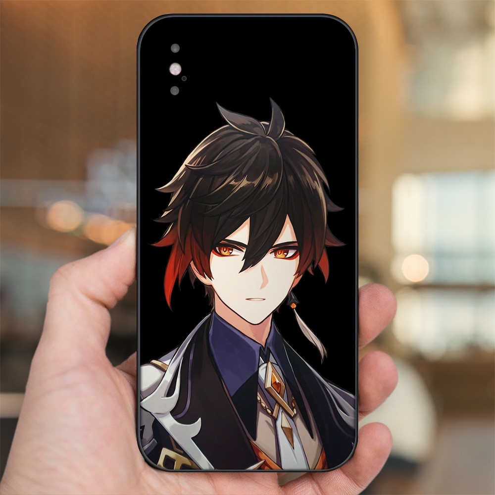 Ốp lưng iPhone X, Xs dẻo đen cạnh vuông in hình Zhongli Genshin Impact