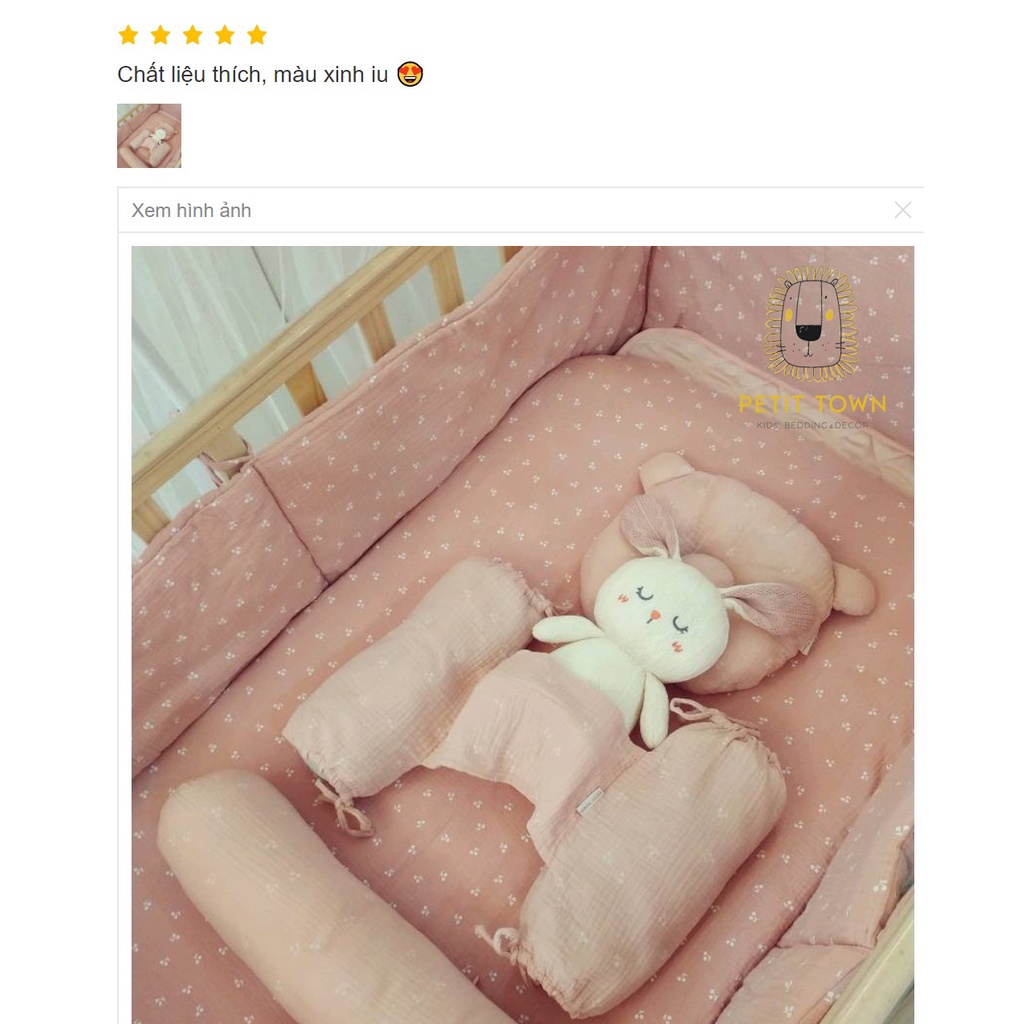 Combo set gối sơ sinh 4 món Petit Town xô muslin cho bé gái