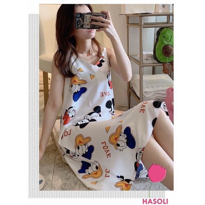 Váy Ngủ Nữ 2 Dây Hình Mickey Siêu Xinh Xắn - Đồ Ngủ Mặc Nhà Có Miếng Đệm Mềm Mịn Siêu Mát DB14