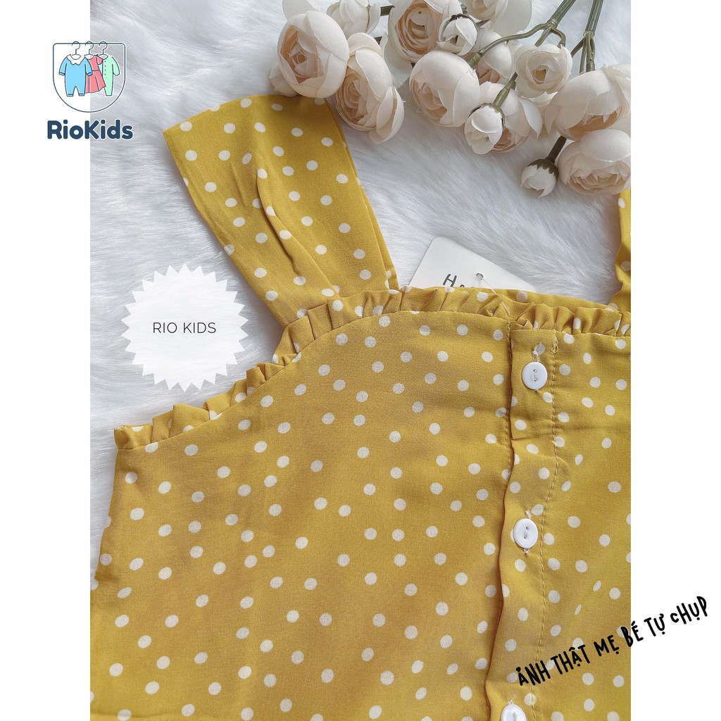 RioKids Bộ quần áo chấm bi dễ thương cho bé gái , set áo chấm bi quần be màu sắc thời trang RO2