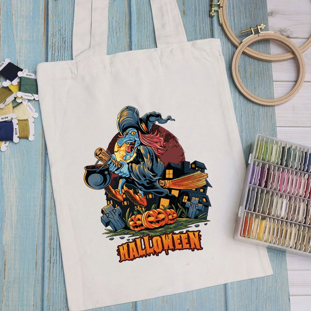 Túi vải túi Tote HALLOWEEN - Mẫu 2 vải canvas dày đẹp cho nữ có khóa miệng đi học đi chơi. In hình theo yêu cầu