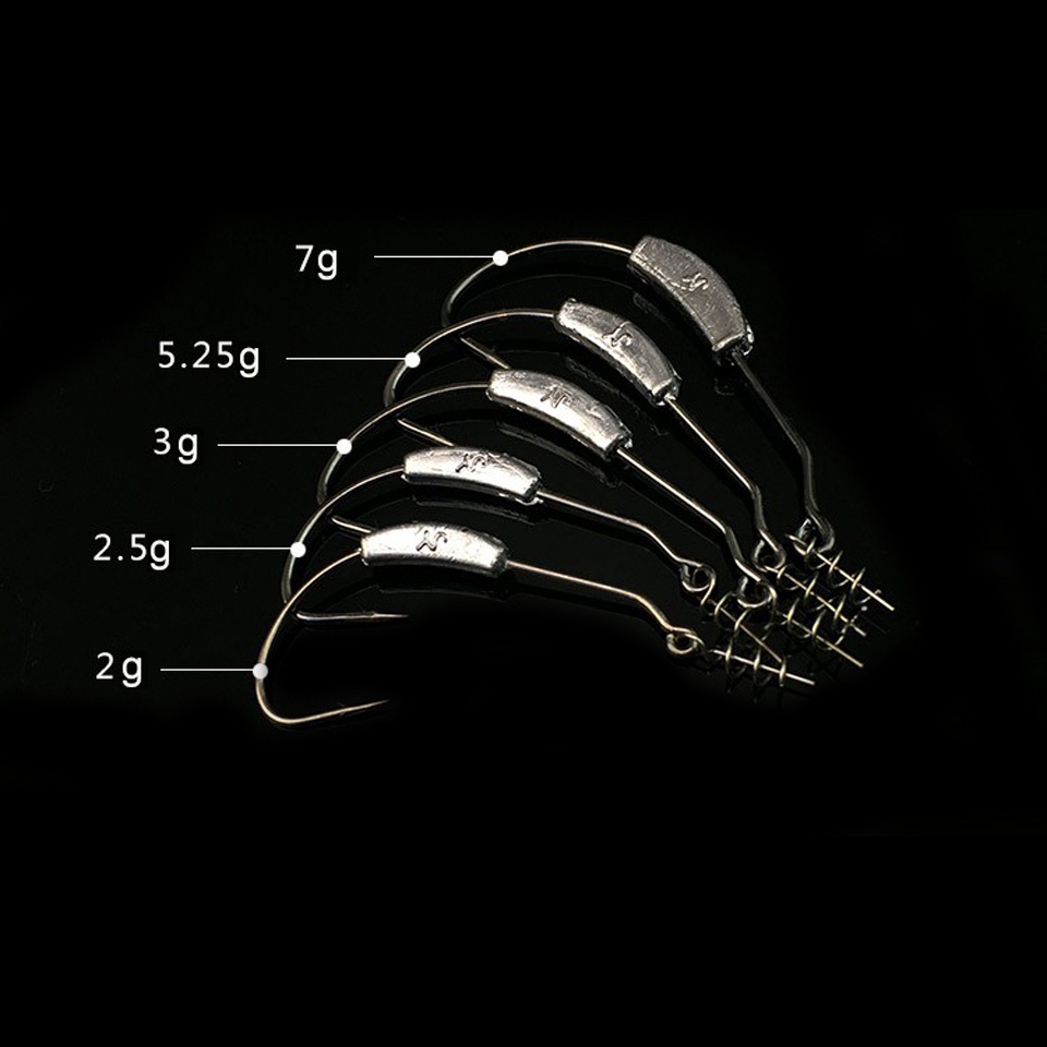 Bộ 5 lưỡi câu cá 2g 2.5g 3g 5.25g 7g bằng thép carbon mềm tiện dụng