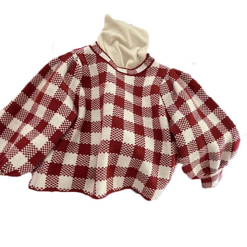 Bộ đồ sweater gồm áo dài tay và quần họa tiết caro thời trang mùa thu 2022 dành cho bé gái