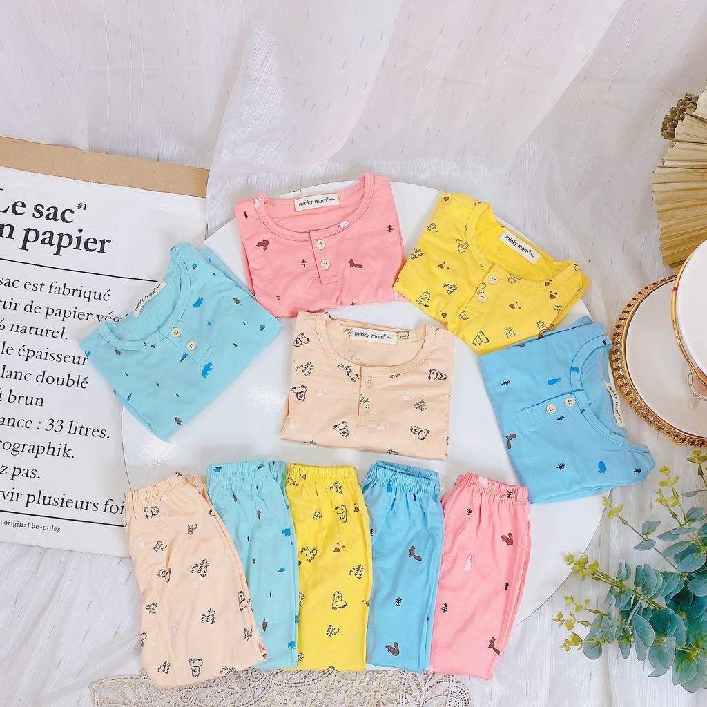 Đồ Bộ Dài Tay Bé Trai, Bé Gái Minky Mom Vải Thun Lạnh Hoạ Tiết Nhí, Bộ Đồ Dài Tay Mặc Thu Đông Cho Bé AN.KID