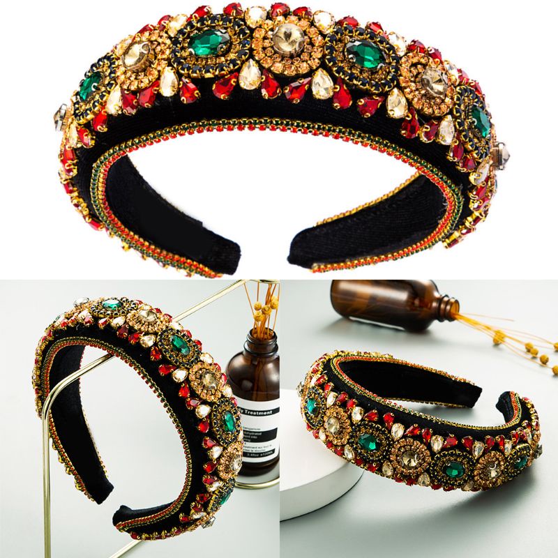 Flgo Băng Đô Nhung Đính Đá Hình Vương Miện Bandana Baroque Bản Rộng H Lấp Lánh Sang Trọng Cho Nữ
